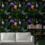 Papier peint fleurs violettes foncées papillons