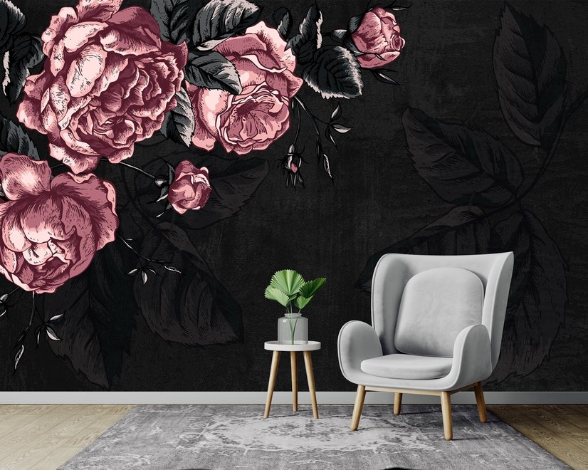 Dunkle Blumen Pfingstrose Zeichnung Fototapete