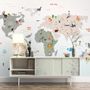 Colorful Kids World Map with Cartoon Animals Wallpaper Mural