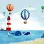 Watercolor Lighthouse with Hot Air Balloons Wallpaper Mural