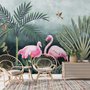 Pink Flamingo mit Vintage-Wald Fototapete