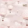 Kids Girls Pink Sky of Hot Air Balloon and Aircraft Wallpaper Mural