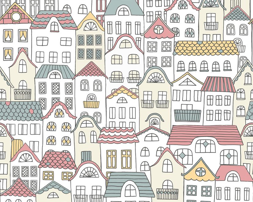 Kids Hand Drawn Colorful Cute House Wallpaper Mural