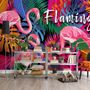Pink Flamingo with Colorful Leaf Wallpaper Mural