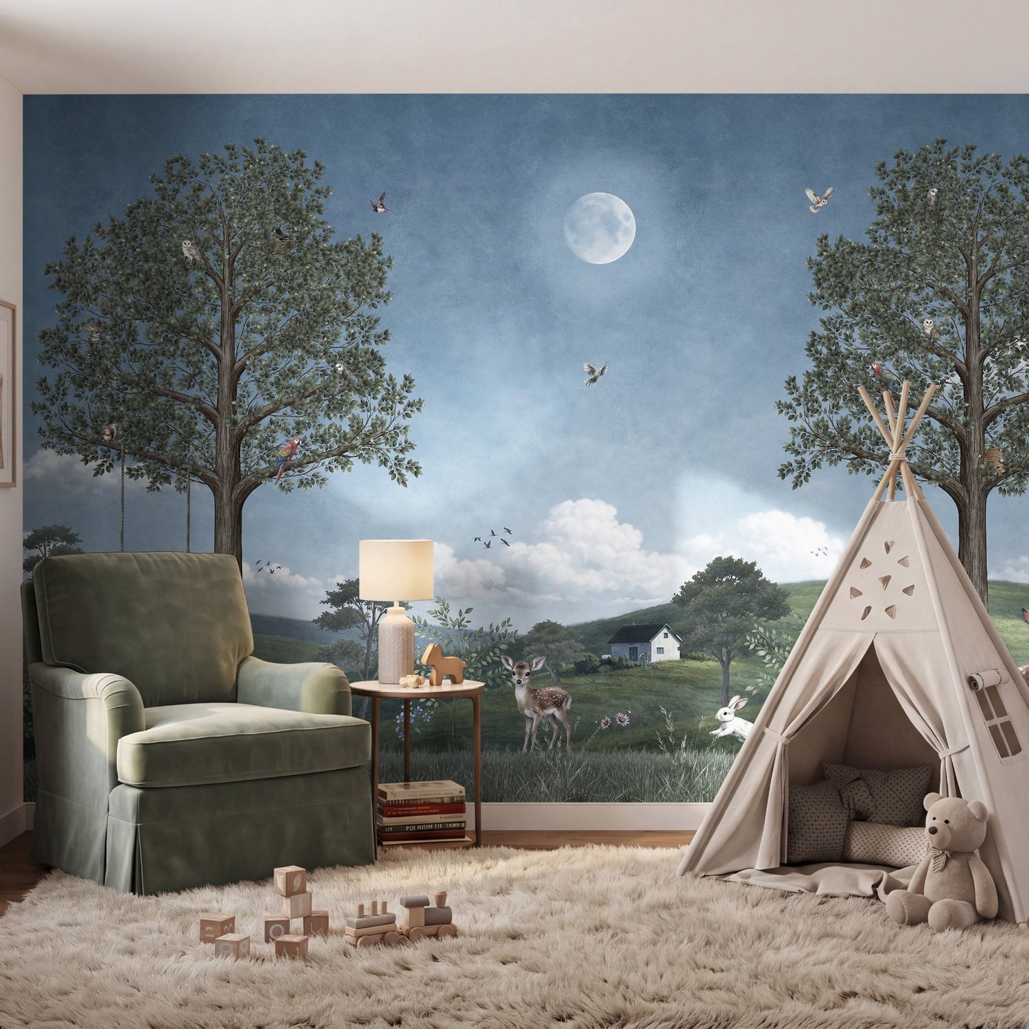 Kids Forest Animals Landscape Wallpaper Mural - Selbstklebende