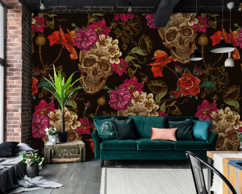 Fancy Skull Pattern Wallpaper Mural
