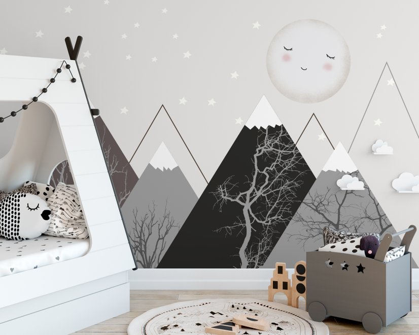 Kids Boys Cute Moon and Mountain Landscape Wallpaper Mural