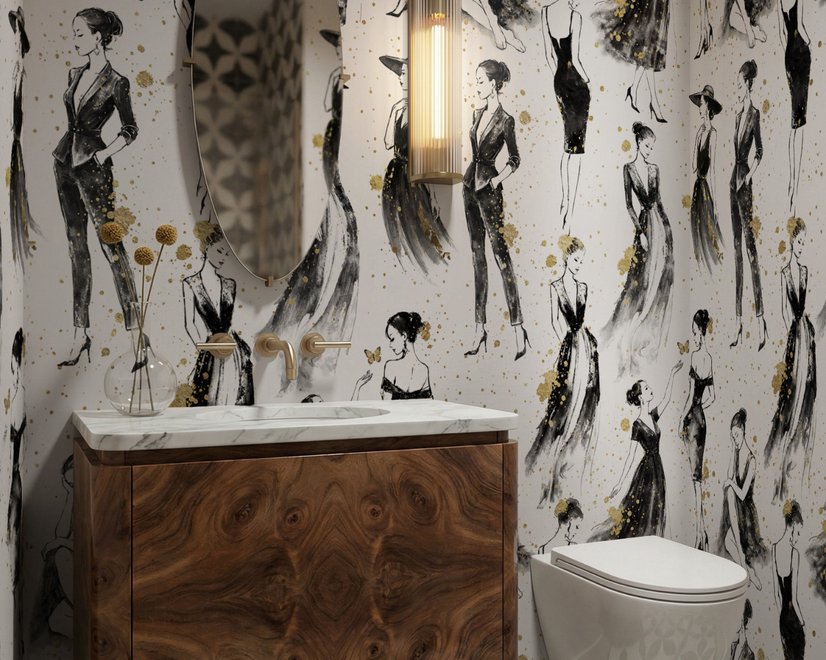 Modern Fashion Women Sketch Wallpaper Mural