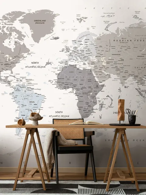 White Political Map Wallpaper Mural