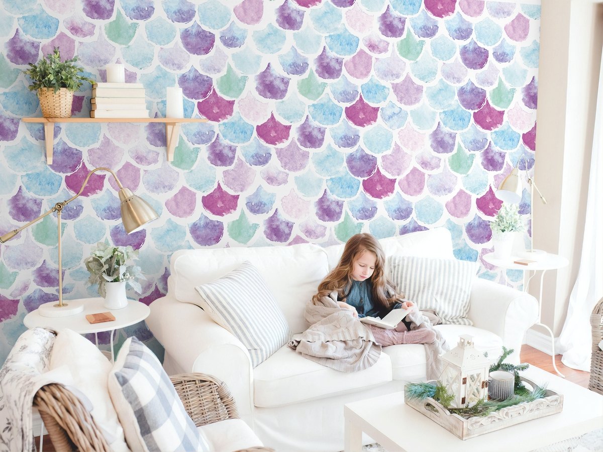Colorful Mermaid Pattern Wallpaper Mural - Peel and Stick