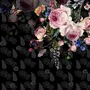 Dark Pink Flowers and Yellow Butterfly Wallpaper Mural