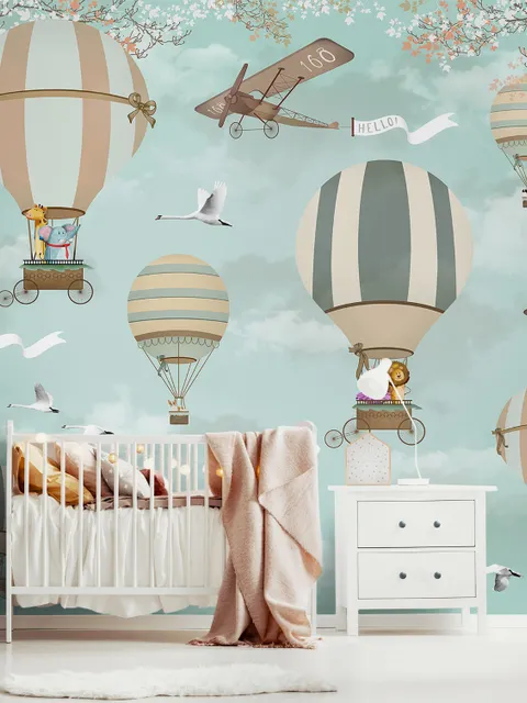 Papier peint montgolfière avec animaux