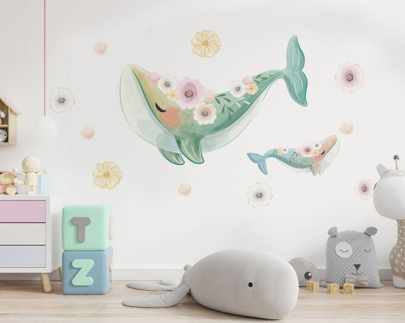 Kids Cute Whale Sea Animals Wall Decal Sticker