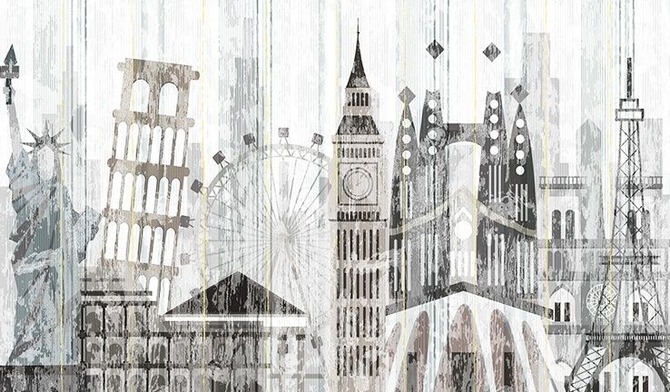 Watercolor City Famous Place Wallpaper Mural