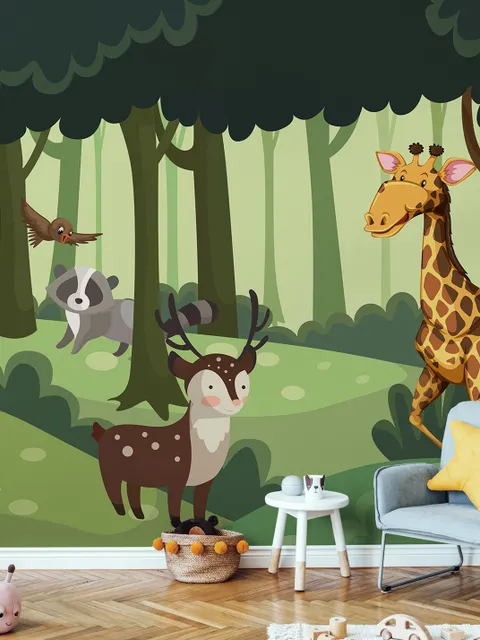 Cartoon Animals in the Forest Wallpaper Mural