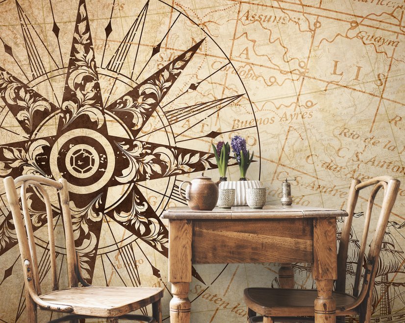 Vintage Map with Compass Wallpaper Mural