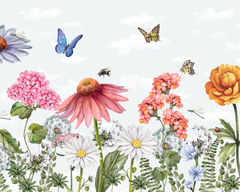 Kids Floral Gardens with Butterflies Wallpaper Mural