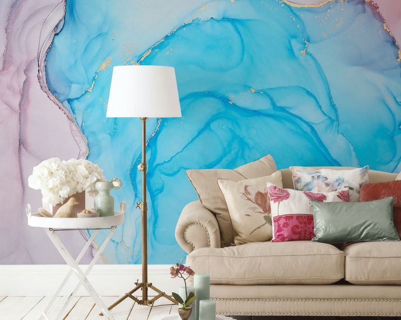 Blue Marble with Red Splash Wallpaper Mural