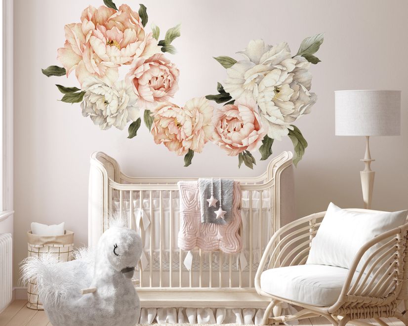Orange White Peony Floral Boquets Wall Decal Sticker