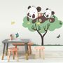 Panda and Her Cubs on the Tree with Butterfly and Birds Wall Decal Sticker