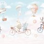 Watercolor Happy Animals in the Sky for Kids Wallpaper Mural
