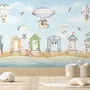 Watercolor Kids Beach House with Hot Air Balloons