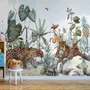Kinder Aquarellwald mit Leoparden Wildtiere Fototapete