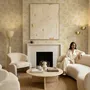 Ginkgo leaf wallpaper with ochre-gold linework on warm ivory and cream parchment ground