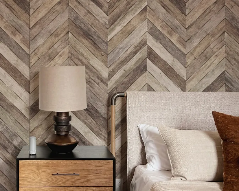 Natural Wood Texture Effect Chevron Wallpaper Mural