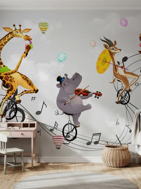 Cartoon Animal with Music Note Wallpaper Mural