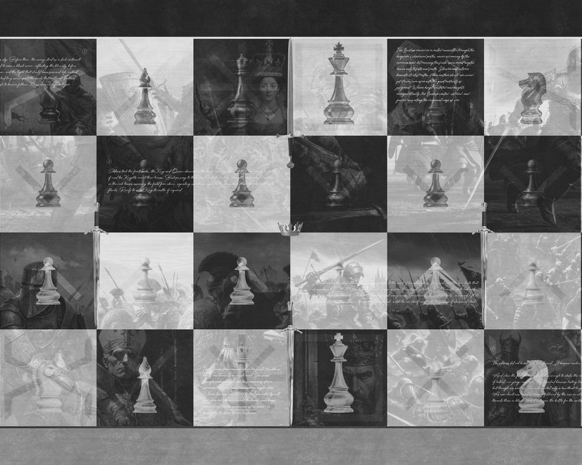 Monochrome Medieval Chessboard Historical Wallpaper Mural