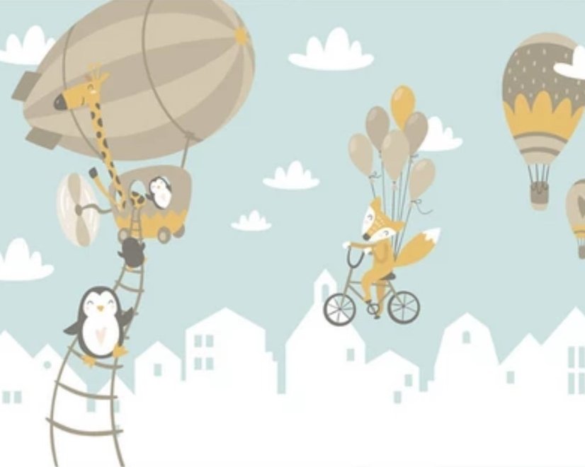 Big Air Balloon with Cute Animals Papier peint panoramique