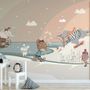 Papier peint panoramique paysage enneigé avec animaux de dessin animé mignons