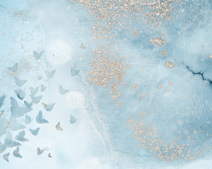 Papier peint abstrait avec papillon sur fond bleu