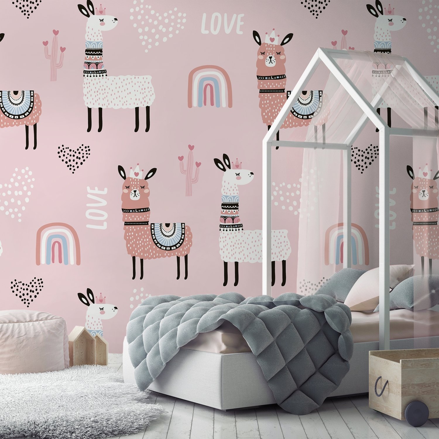 Fancy Lamb with Nursery Rainbow Wallpaper Mural - Peel and Stick