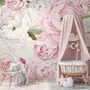 Nursery Watercolor Pink Peony Floral Blossom Wallpaper Mural