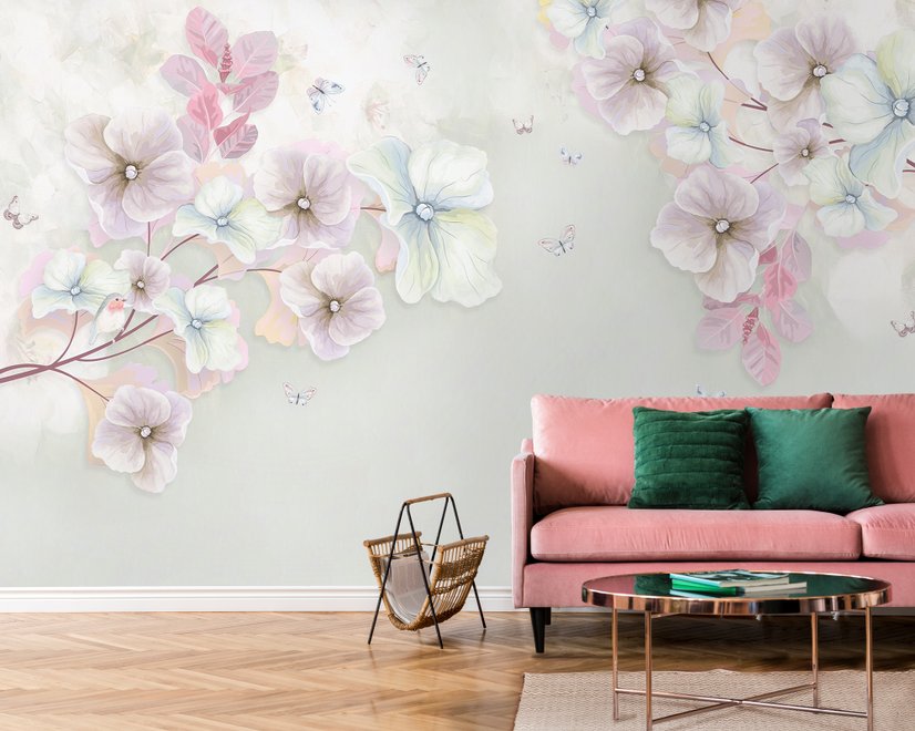 Papier peint panoramique de fleurs douces à l'aquarelle