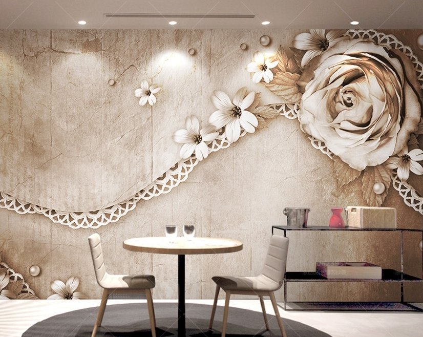 Dark Rose and Daisy Floral Wallpaper Mural
