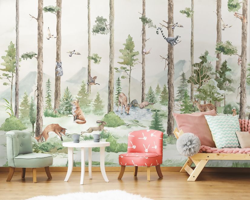 Kids Forest Animals in the Jungle Wallpaper Mural