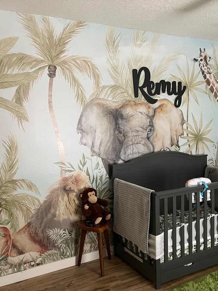 Watercolor Safari Animals in Forest Wallpaper Mural