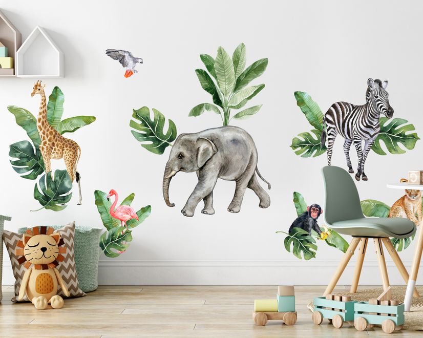Kinder Tropische Safari Tiere Set Wandtattoo