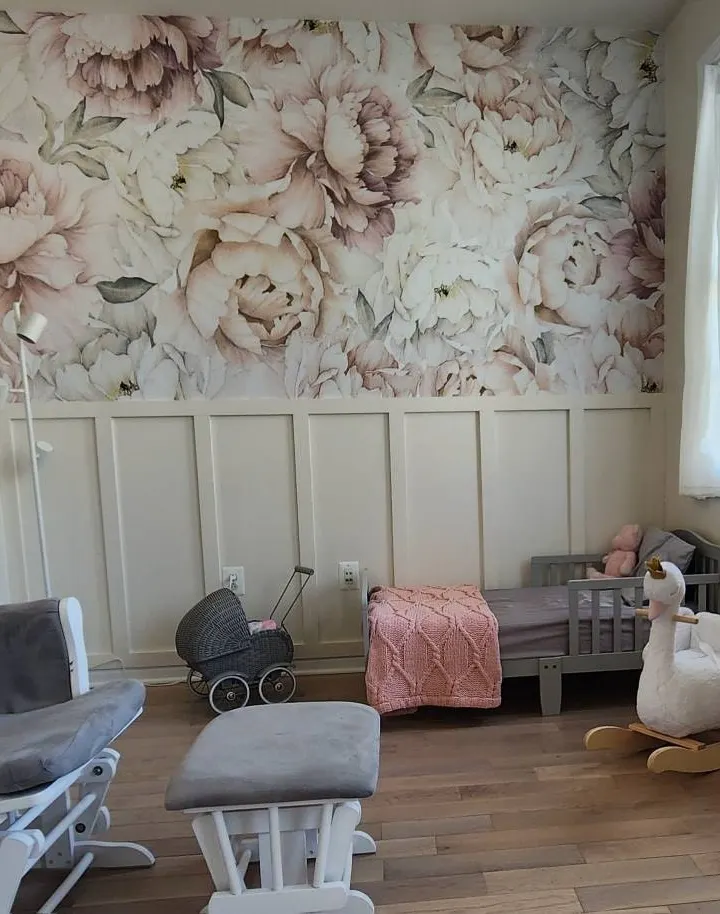 Nursery Pastel Peony Watercolor Floral For Girls Wallpaper Mural