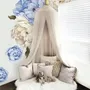 Blue White Peony Floral Bouqets with Green Leaves Wall Decal Sticker