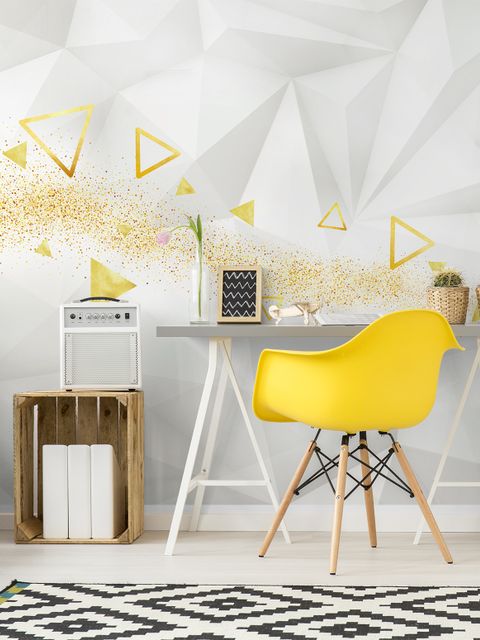 Papier peint panoramique géométrique jaune à motif de trigones
