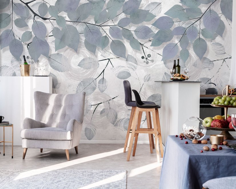 Nordic Tree Branch Leaves Wallpaper Mural