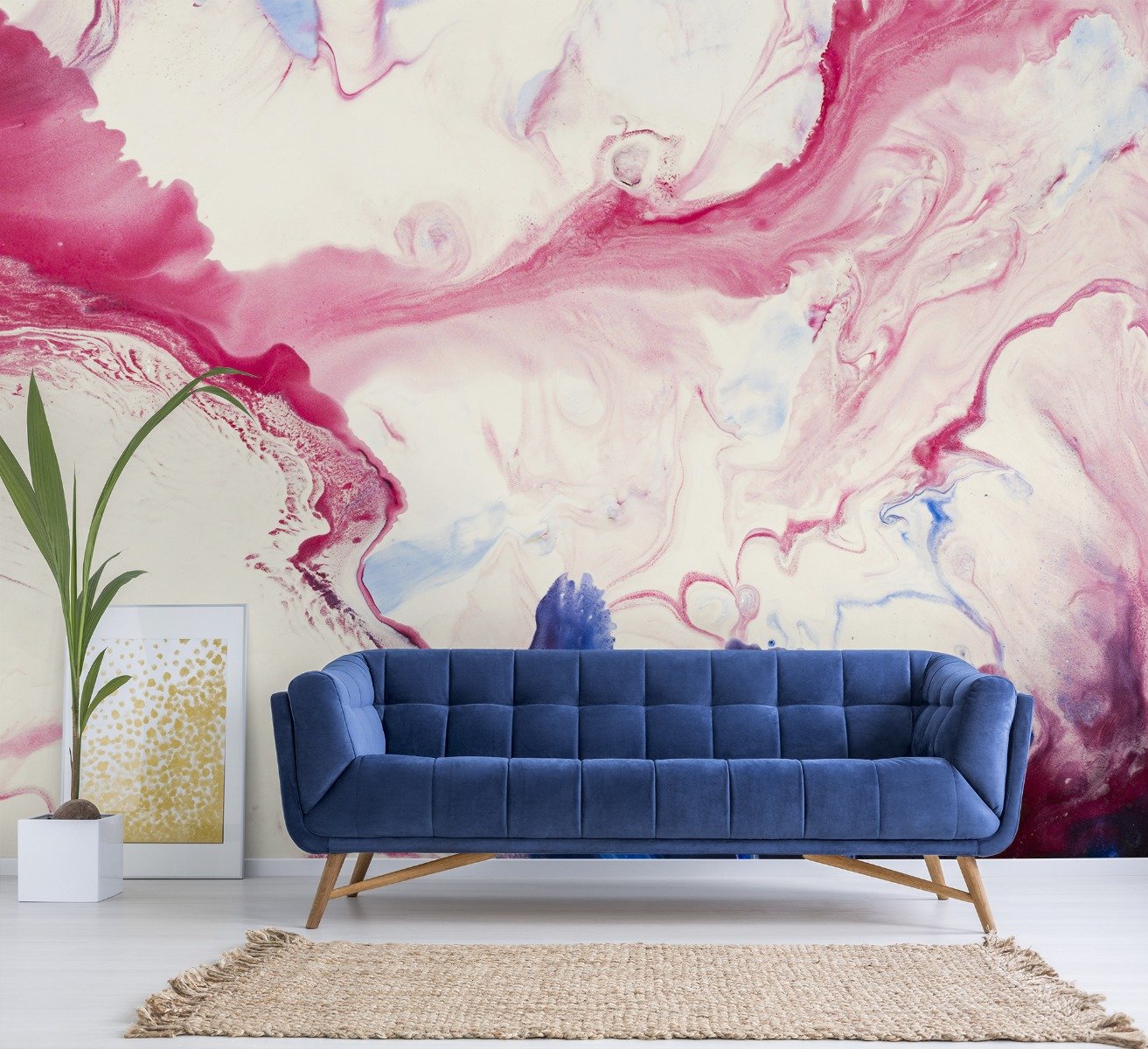 Pink Blue Marble Style Brush Wallpaper Mural - Peel and Stick