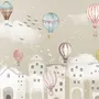 Kids Nursery Cartoon Winter and Little Hot Air Balloon Wallpaper Mural