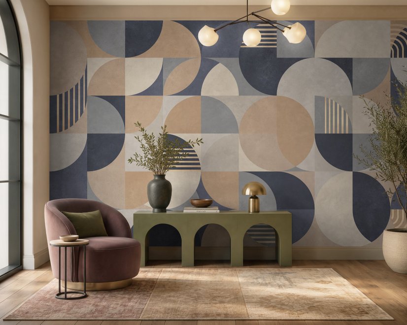 Retro Abstract Geometric Shapes Wallpaper Mural