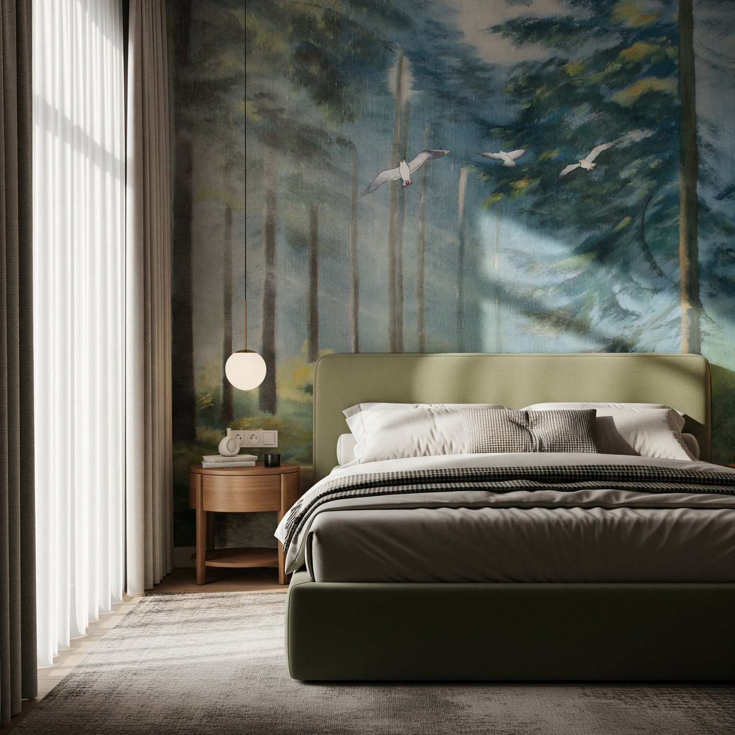 Watercolor Painting Misty Forestscape Wallpaper Mural - Peel and Stick