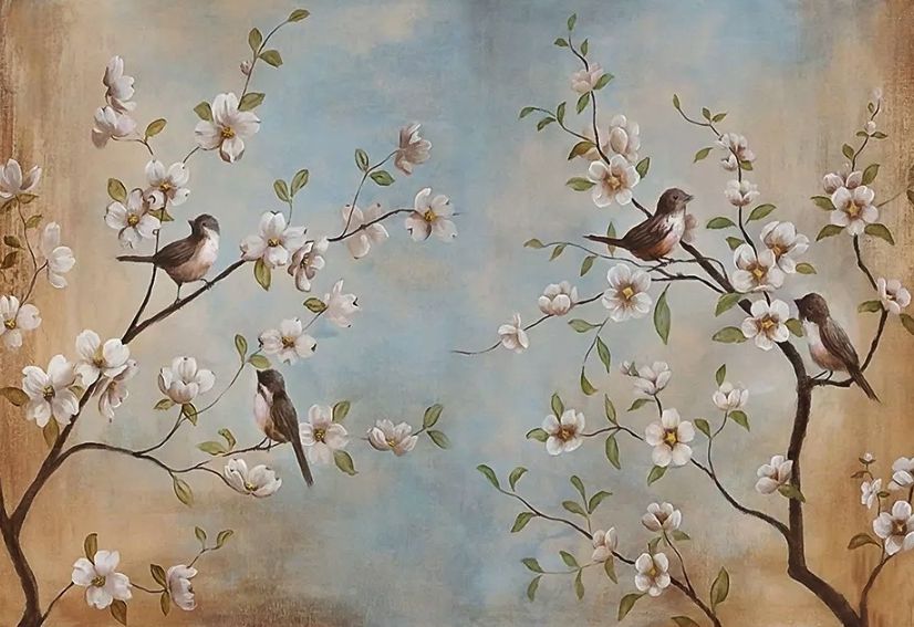 Nostalgic Watercolor Cherry Blossoms Wallpaper Mural